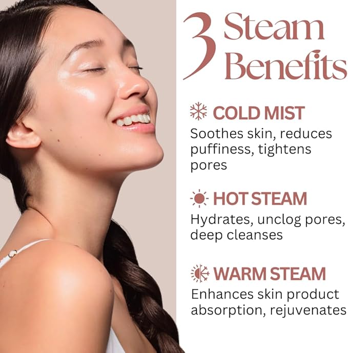 Facial Steamer - Hot and Cold and Warm Mist Face Steamer for Facial Deep Cleaning with Nano Ionic, for Home Spa, Portable Face Humidifier