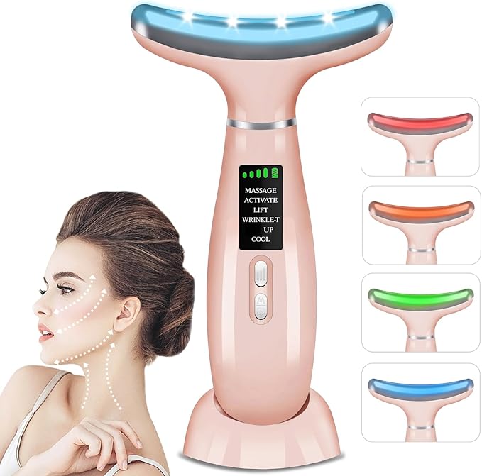 youngfocus Face-Neck-Massager, Vibration, Cooling and Thermal Functions for Multifunctional Skin Care, Anti-Aging Face Massager Improve, Firm, Tightening and Smooth (Pink)