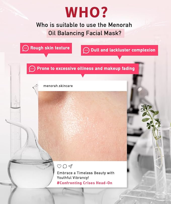 menorah skincare - Anti-Blemish Treatment Rescue Sheet Masks (4 Sheets) - with Pomegranate, Artichoke, Acne Facial Masks, Instant Recovery, Oil-Water Balabce, Acne Skin, Organic cotton sheet mask