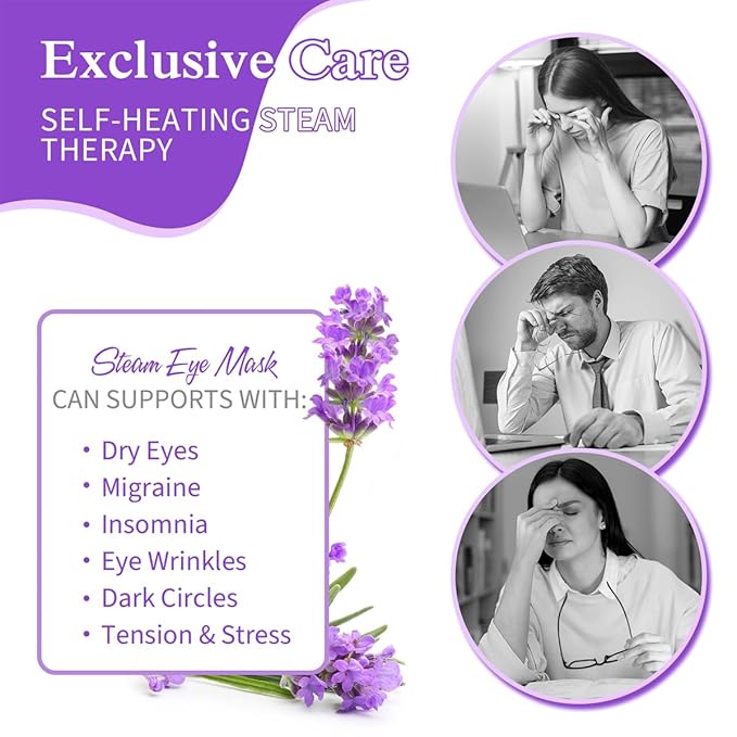 Steam Eye Mask, 12 Pack Lavender Heated Eye Masks, Disposable Moist Heat Compress for Dry Eyes, Warm Sleep Eye Mask for Puffy Eyes and Relief Eye Fatigue