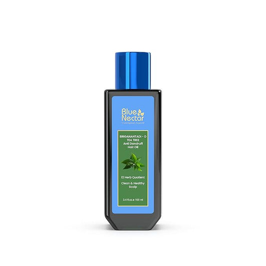Blue Nectar Tea Tree Oil for Hair | Natural Anti Dandruff Oil for Scalp | Ayurvedic Plant Based Neem Amla Hair Oil (12 Herbs, 3.38 Fl Oz)