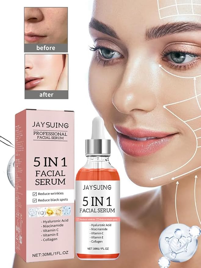 "5-in-1 Vitamin C Face Serum with Hyaluronic Acid, Collagen, Niacinamide - Anti-Aging & Moisturizing Formula for Firm, Even Skin Tone - 30ml"