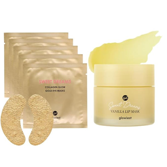 Sweet Dreams Collagen Glow Gold Eye Masks under eye patches for puffy eyes + Sweet Dreams Vanilla Lip Mask