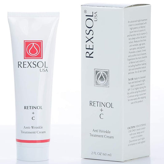 REXSOL Retinol + Vitamin C Anti-Aging Cream | Effective Night Face Care & Dark Spot Remover | Anti-Aging Neck Cream & Wrinkle Cream That Truly Works | Infused with Vitamin E, A - 2 OZ