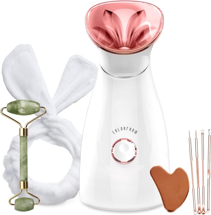 Colorfarm Facial Steamer Skin Care Kit: Face Steamer Home Spa Deep Cleaning Unclogs Pores with 4 Skin Care Tools - Relaxing Self Care Skincare Beauty Gifts for Women Girl (Eastern Embrace Facial Set)