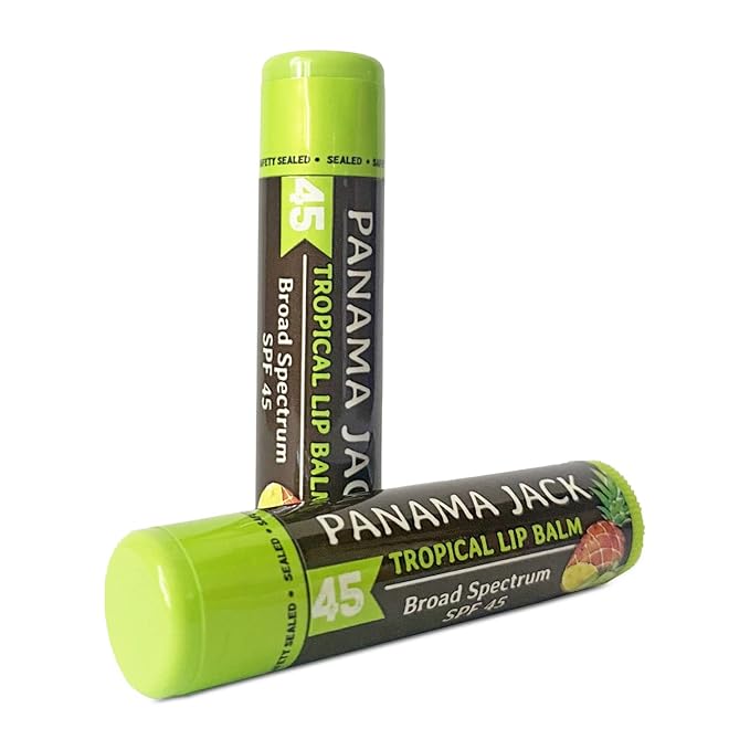 Panama Jack Sunscreen Lip Balm - SPF 45, Broad Spectrum UVA-UVB Sunscreen Protection, Prevents & Soothes Dry, Chapped Lips, Tropical, Pack of 3