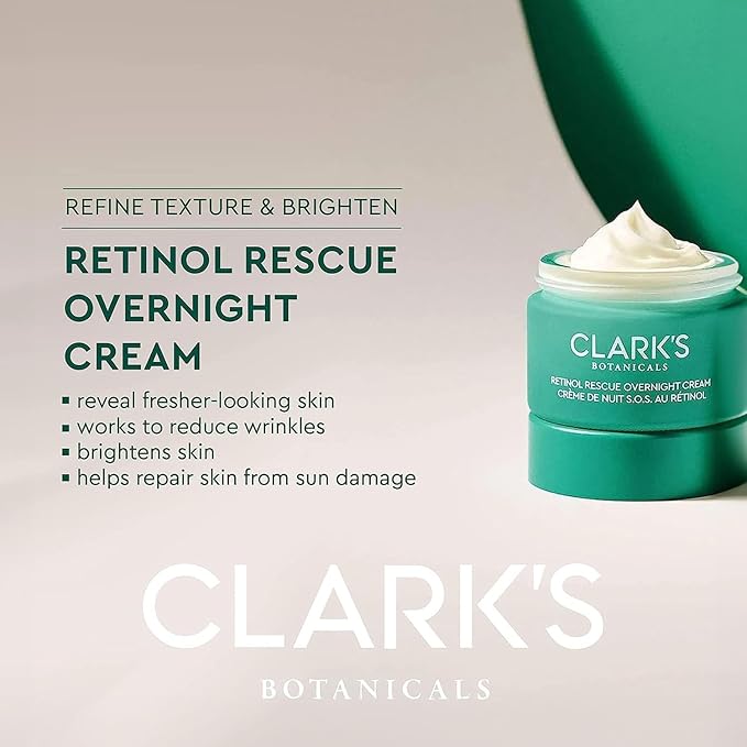 Clark's Botanicals Retinol Rescue Overnight Cream: Hyaluronic Acid & Patented Vitamin C, All Skin Types, Patented Time-Release Retinol, 30ml | 1oz