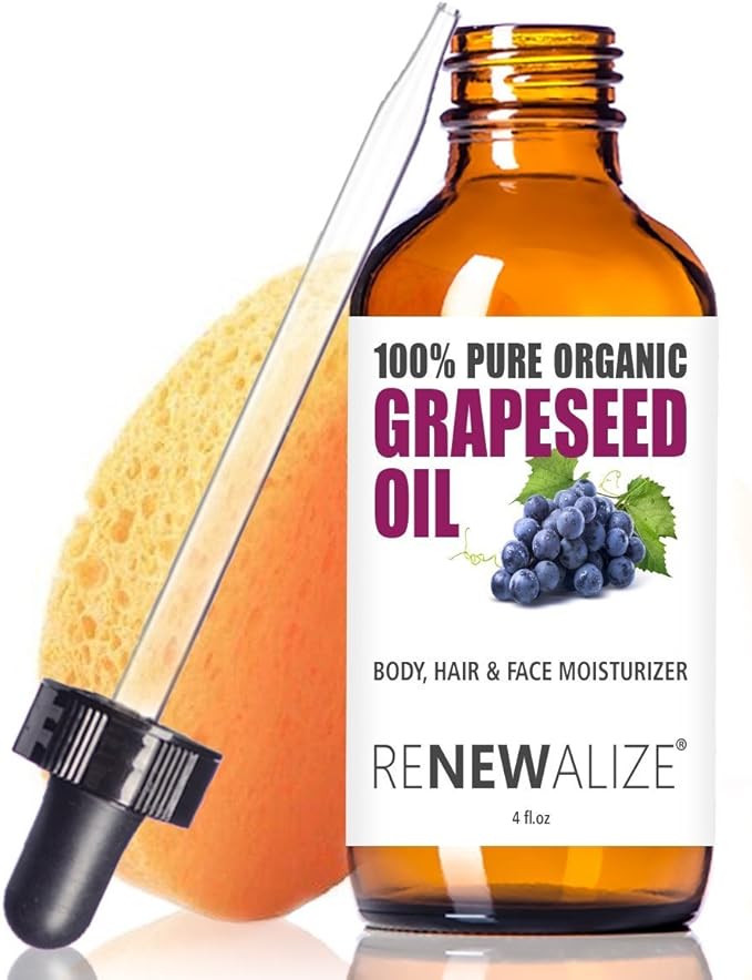 ORGANIC GRAPESEED OIL Anti-Aging Moisturizer - Facial Cleanser in 4 oz Glass Bottle | Unrefined, Cold Pressed Grape Seed Oil | Essential to Reduce Skin Wrinkles and Stretch Marks