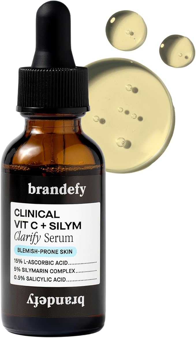 Brandefy Vitamin C + Silym Clarify Serum - Face Salicylic Acid Serum for Blemish-Prone Skin, Promotes Clear Complexion, Anti-Aging, Brightening, Made in The USA (1 oz)