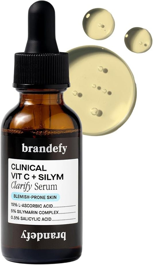 Brandefy Vitamin C + Silym Clarify Serum - Face Salicylic Acid Serum for Blemish-Prone Skin, Promotes Clear Complexion, Anti-Aging, Brightening, Made in The USA (1 oz)