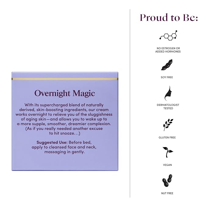 Womaness Overnight Magic Night Face Cream - Anti Aging Night Cream & Menopause Moisturizer - Hydrating Hyaluronic Acid Moisturizer & Bakuchiol Retinol Alternative for Fine Lines & Wrinkles (1.7oz)