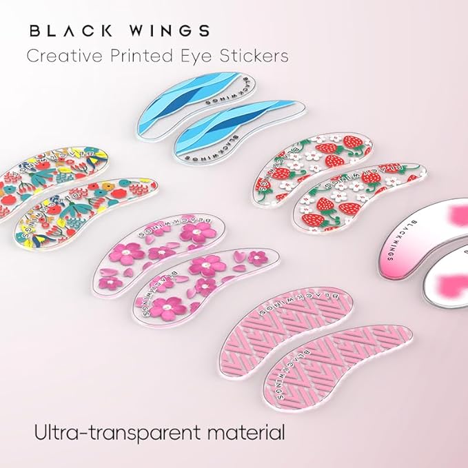 Black Wings 6 Pairs Silicone Eye Patches with Self-Adhesive Design - Cute Bear & Rabbit Inspired Eye Care Patches (stripe 6 pairs)