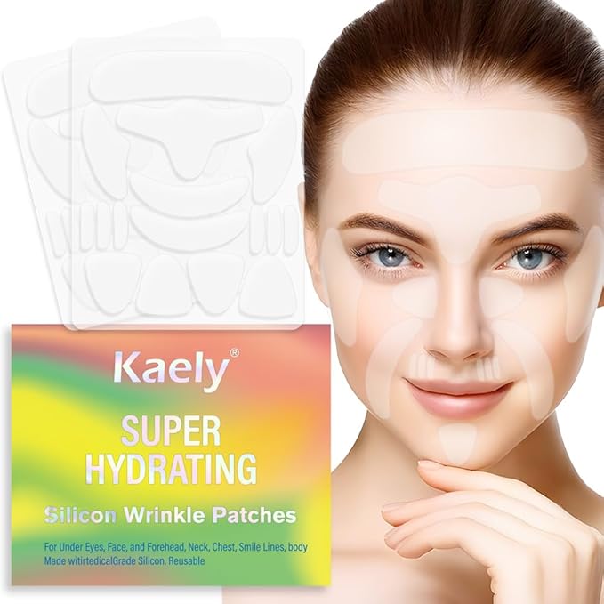 evpct 32Pcs Reusable Silicone Face Tape Forehead Wrinkle Patches for Face Wrinkles Overnight, Face Tape for Castor Oil, Face Facial oil Skin Tape Smoothing Wrinkle Patches for Face Wrinkles Overnight