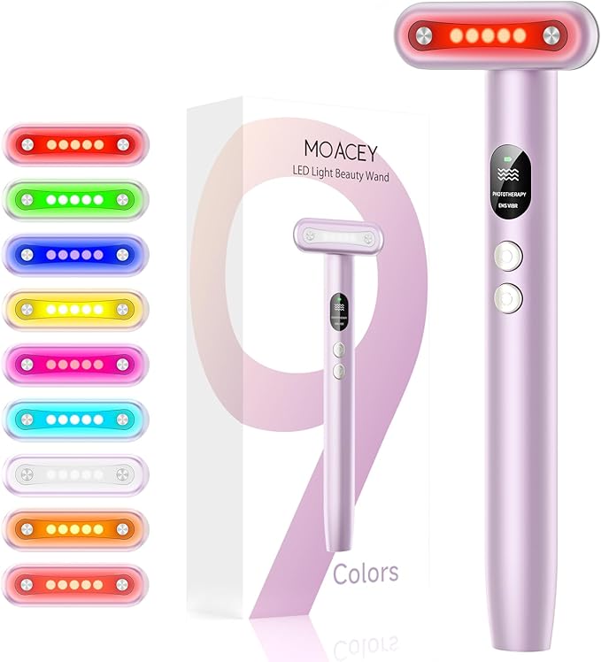 9 in 1 Red-Light-Therapy-Wand-for-Face, Portable Face Massager Tool, Microcurrent and Vibration True Beauty Glow Facial Massager Skincare Rejuvenation Tool for Women at Home, Purple