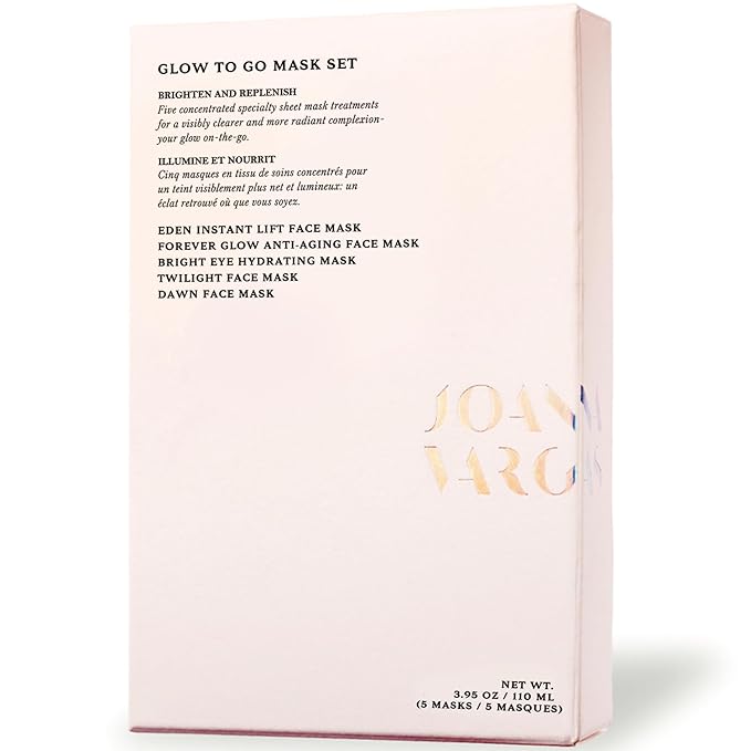 Joanna Vargas Glow to Go Moisturizing Face Masks for Women - 5 Sheets Hydrating Face Masks for Radiant & Revitalized Skin - Travel-Friendly Face Mask Skincare Set - Firming Facial Masks for Women
