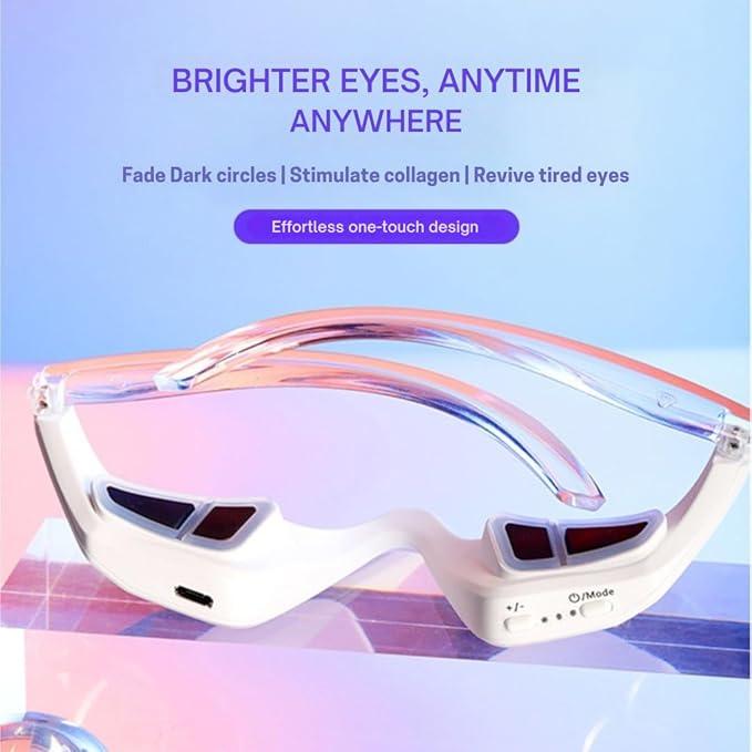 LumiEye Under-Eye Light Therapy Massager Glasses – Dual-Mode Red & Blue Light Therapy with Soothing Eye Massage for Fatigue, Puffiness, Dark Circles & Wrinkle Reduction