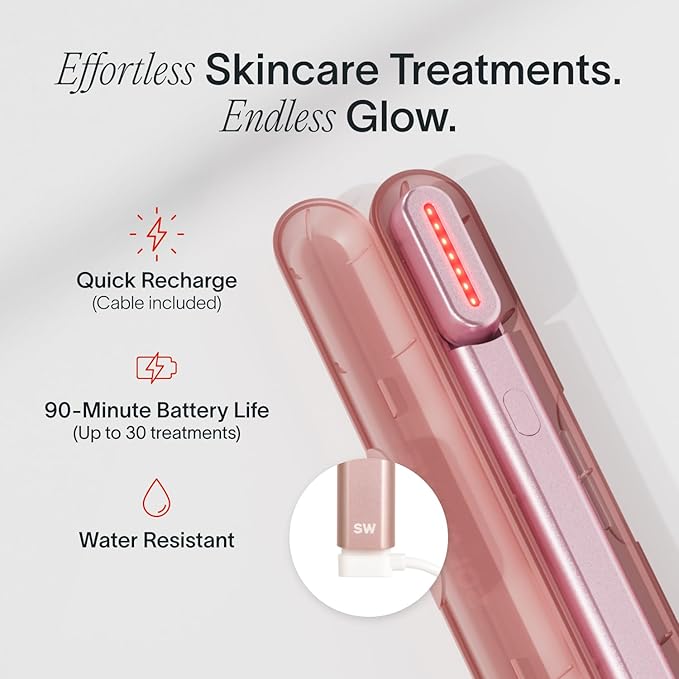Solawave 4-in-1 Red Light Therapy Facial Wand | Anti-Aging Red Light Therapy for Face and Neck | Galvanic Microcurrent Gua Sha Facial Massager | Wrinkle Reduction | Solawave Original | Rose Gold