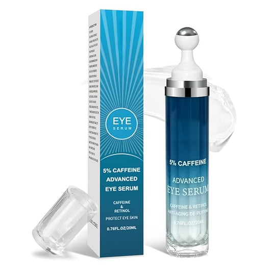 5% Caffeine Eye Cream & Under Eye Serum for Dark Circles and Wrinkles, Under Eye Bags Treatment, Anti-Aging Caffeine Eye Serum with Hyaluronic Acid and Niacinamide, 360° Eye Roller Massage(20ML)