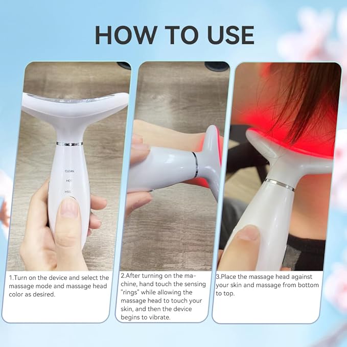 Neck Face Massager, 7 Color Facial Massager for Skin Care at Home, Face Sculpting Tool with Thermal and Vibrating, White