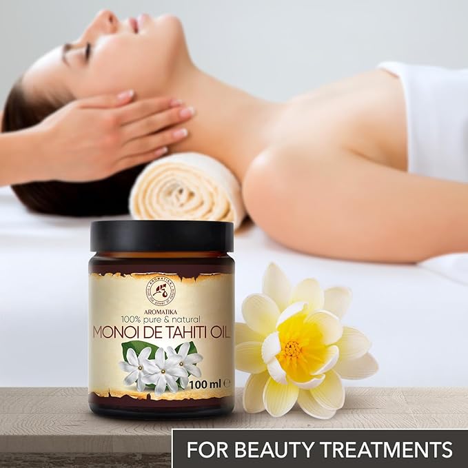 AROMATIKA Monoi de Tahiti Carrier Oil 3.4 Fl Oz - Pure Cold Pressed Monoi Base Oil - Cocos Nucifera - Gardenia Tahitensis - Unrefined Carrier Oil for Essential Oils - Face & Body Care - Massage