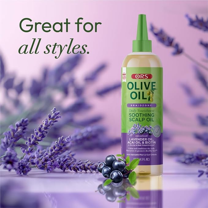 ORS Olive Oil Braidzone Soothing Scalp Oil with Lavender, Acai & Biotin for Nourishment 4.3 oz (Pack of 2)