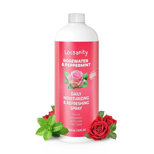 Locsanity Rosewater and Peppermint Daily Moisturizing Spray – Jumbo Size Hydrating Dreadlock Spray to Nourish The Scalp and Protect Hair from Oil and Buildup (32oz)