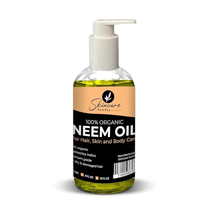 100% Organic Neem Oil - Pure & Organic, Premium Quality for Hair, Skin, and Body Care (8 FL OZ)