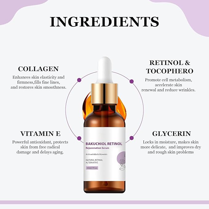 Venature Bakuchiol Retinol Rejuvenation Serum, Retinol & Vitamin for Wrinkles Bakuchiol Retinol Face Serum Korean, Retinol Serum for Wrinkles (2Pcs)