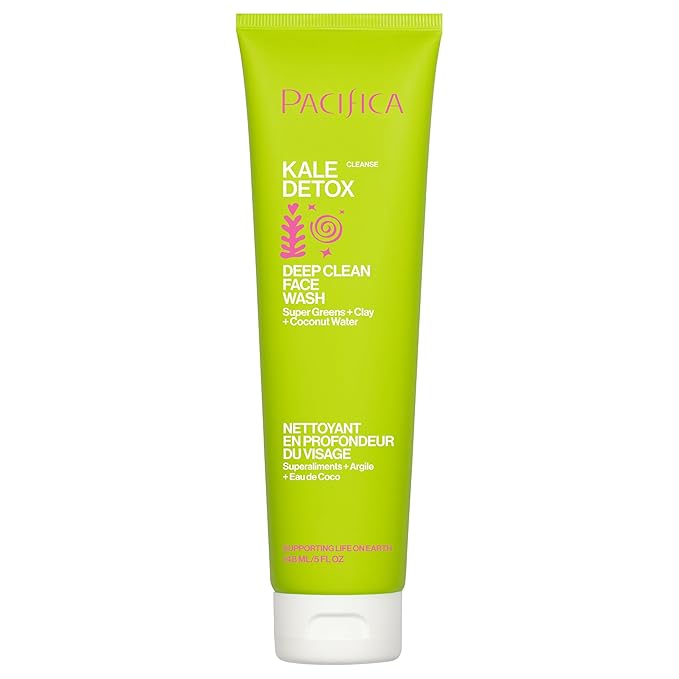 Pacifica Kale Detox Face Wash for Oily & Acne-Prone Skin, Deep Cleansing Facial Cleanser & Makeup Remover with Super Greens Kale, Seaweed & Clay, 5 fl oz –Clean Beauty, Vegan & Cruelty-Free