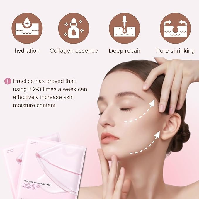 Pink collagen face mask,skin care jelly gel mask,overnight face mask for glass glow skin- elasticity, hydrating, firming and moisturizing,Pore Minimizing, Elasticity Improvement 2Pcs