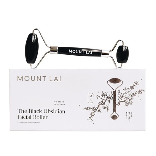 Mount Lai Warming Black Obsidian Facial Roller – The Stone of Clarity, Detoxifying Face Roller Tool for Purified Skin, Relaxation & Improved Circulation, Facial Massager Tool for Self-Care Ritual