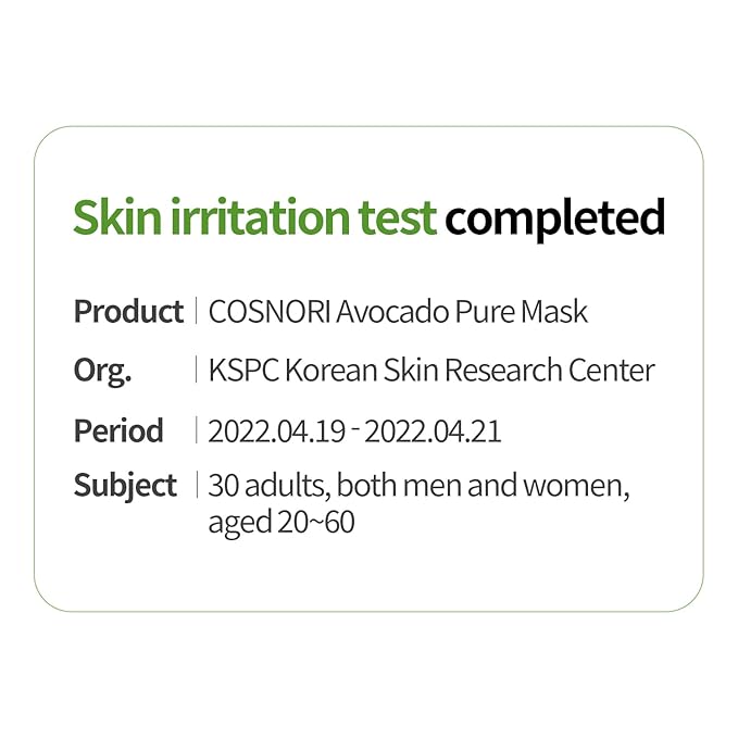 COSNORI AVOCADO PURE SHEET MASK (10pc) - Clean, Hydrating and Soothing for Dry skin, Korean Face Mask- Avocado Extract, 0.81oz x 10pc