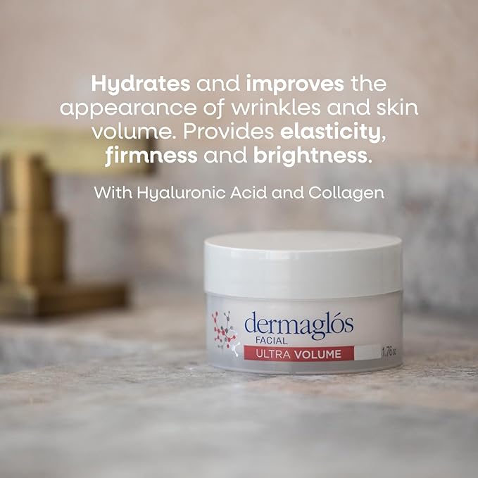 Dermaglos Ultra Volume Anti-Aging Night Cream with Hyaluronic Acid, Collagen and Niacinamide, Hydrating and Firming Face Moisturizer, Improves the Appearance of Wrinkles & Skin Volume, 1.76 Oz