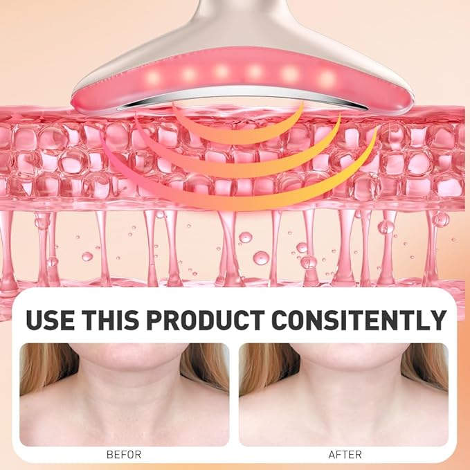 Facial Massager, 3 Modes Face Sculpting Tool, Vibrating Neck Face Massager with Thermals (Rose Gold)