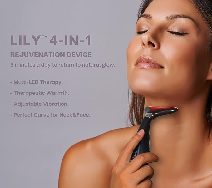 Lily Neck Face Massager Skin Rejuvenation Device (Black) with Triple Action LED, Natural Jade Comb Head Massager Scalp Massage Comb