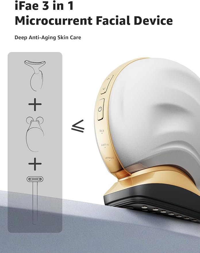 Microcurrent Facial Device Face Lift: iFae 3 in 1 Light Therapy for Face, Portable Face Lift Device for 90 Seconds Lifting, Tightening, Skin Rejuvenation Anti-Aging Wrinkle Skin Salon at Home White