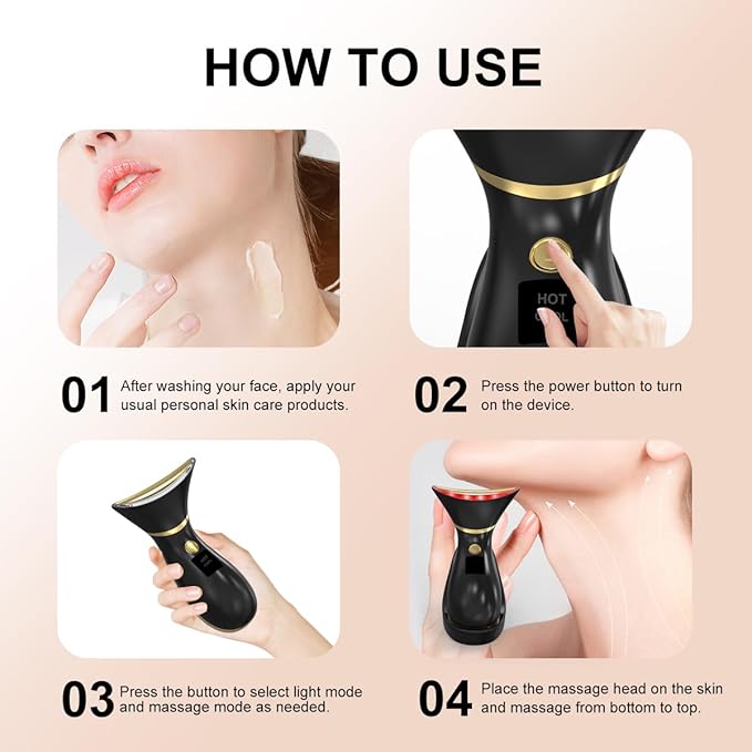 Facial and Neck Massage Kit, Neck Face Tightening Device, 3 Massage Modes for Skin Care at Home (Black)
