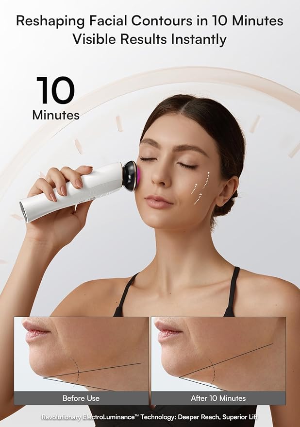 3-in-1 Red Light Therapy for Face and Neck, Skin Tightening Device True Beauty Glow Facial Massager for Skin Care, Effective Wrinkle Reduction Anti-Aging with Lifting, Tightening, Infusing