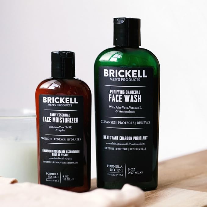 Brickell Men's Daily Essential Face Care Routine II, Purifying Charcoal Face Wash and Daily Essential Face Moisturizer, Natural and Organic, Men's Skin Care Gift Set, Scented
