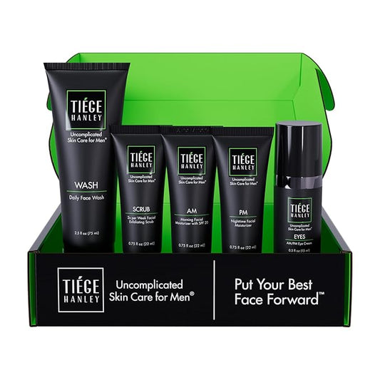 Tiege Hanley Men’s Skin Care Set, Advanced Routine (System Level 2) – Face Wash, Scrub, Moisturizer & Eye Cream for Fine Lines, Under-Eye Bags Correction, Smoother Skin Texture