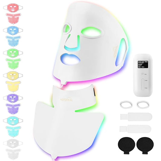 Hotodeal LED Face Mask Light Therapy,7 Colors Light Therapy for Face & Neck Mask,Skin Rejuvenation Anti-aging Beauty LED Mask,Silicone Material Foldable for Easy Carrying