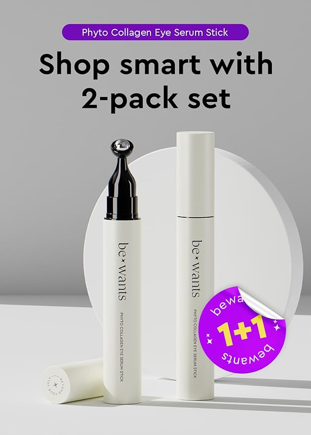 Bewants Instant Eye Bag Remover, Phyto Collagen Roll-On Serum Stick – Refreshing Under Eye Massage with 61% Bamboo Water & 10% Phyto Collagen (2 Pack)