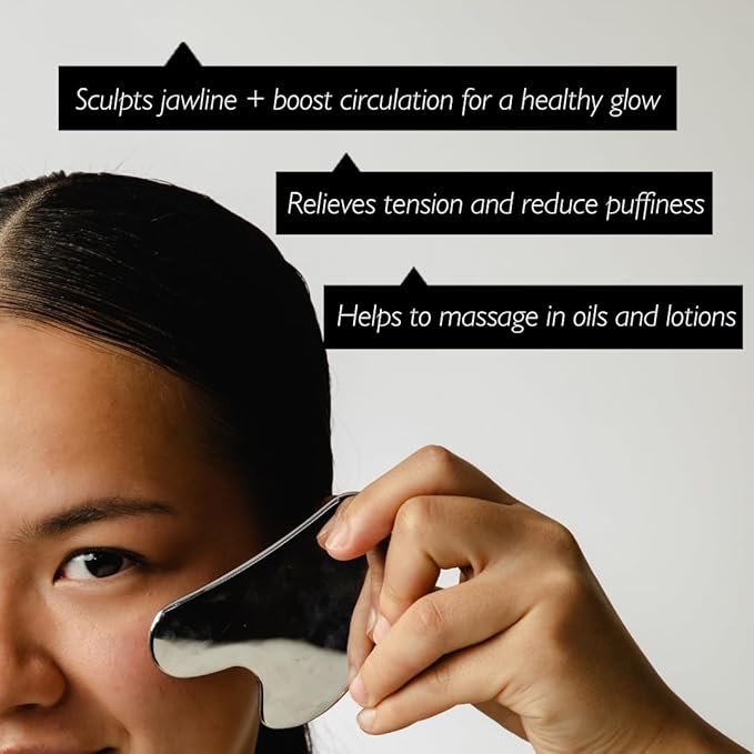 UPCIRCLE Gua Sha Facial Tool - Relieves Tension, Aids Lymphatic Drainage + Boosts Circulation for A Healthy Glow – Stainless Steel Tool