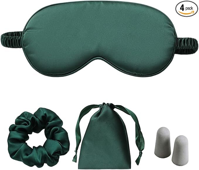 Silk Satin Sleeping Eye Mask, Green Sleep Eye Night Blindfold for Women and Men, Soft Breathable Blackout Eyeshade Eye Cover for Travel, Wedding Bridesmaid Gift