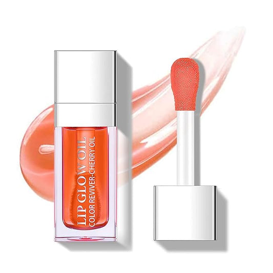 Plumping Lip Oil, Hydrating Gloss Tinted Lip Balm Transparent Lip Care, Big Brush Head Glitter Shine, Long Lasting Nourishing Non-sticky Fresh Texture(CORAL)