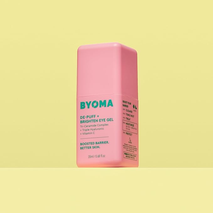 BYOMA De-Puff + Brighten Eye Gel - Lightweight Gel Eye Cream for Dark Circles, Puffiness & Wrinkles - Under Eye Cream With Hyaluronic Acid & Vitamin C - Barrier Repair Skincare - 0.68 fl. oz