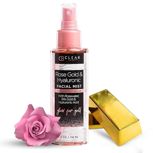 Rose Gold & Hyaluronic Acid Face Mist - Dermatologist Tested, Moisturizes, Calms Redness & Tones Skin, Balancing Facial Spray, Cruelty-Free, Vegan, 95% Natural, Non - GMO, All Skin Types