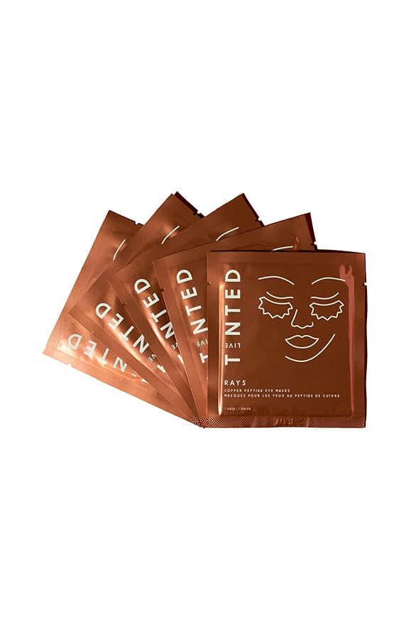 Live Tinted Rays Copper Peptide Eye Masks - Cooling, Brightening, & Nourishing Under Eye Patches, Reduces Fine Lines, & Hydrates with Copper Peptides, Banana Extract, & Bakuchiol - 5 Pairs