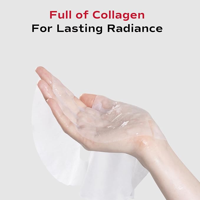 Collagen Face Mask - Hydrating & Moisturizing Sheet Mask with Natural Centella Asiatica for Soothing Skincare, Deeply Nourishing Dry Skin 4-Count