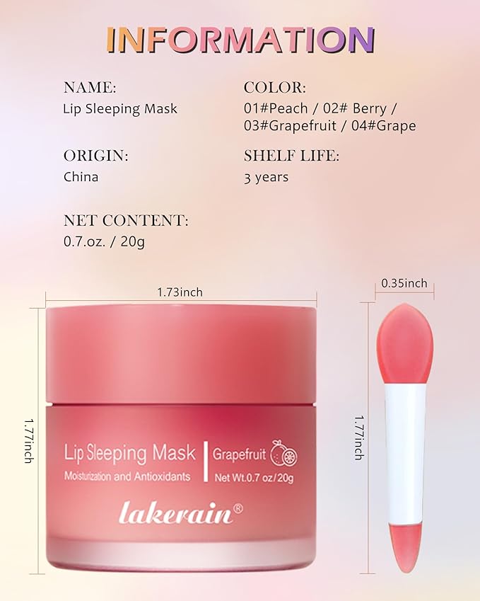 Sleeping Lip Mask, Overnight Hydrating & Prevention Dry and Cracked Lips Scrubs Exfoliator Moisturizer, Ultra-Nourishing Lip Sleeping Mask with Wand, Lip Care Therapy Treatment for Women-03#Grapefruit
